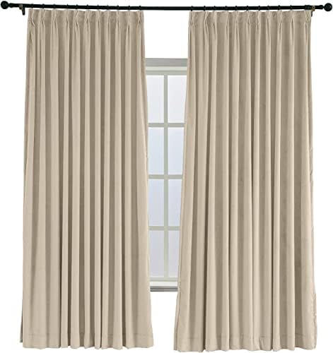 TWOPAGES 52 W x 84 L Pinch Pleat Room Darkening Velvet Curtain Drapery Panel for Traverse Rod or Track, Living Room Bedroom Meetingroom Club Theater Patio Door (1 Panel), Cashmere