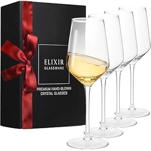 ELIXIR GLASSWARE Crystal Wine Glasses – Hand Blown Red & White Wine Glasses – Set of 4 Long Stem Wine Glasses, Premium Crystal – Wedding, Anniversary, Christmas – 13 oz, Clear