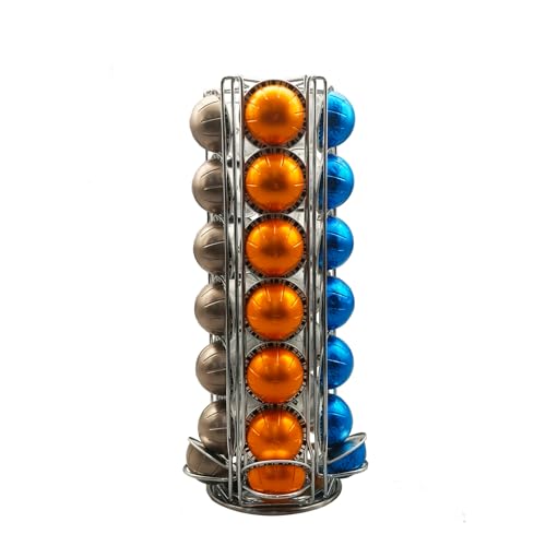 MaxMiuly Coffee Pod Holder for Nespresso Vertuo Vertuoline,Coffee Capsule Stand Rotating Vertuo Capsule Holder Storage Rack (Silver 35 pods)