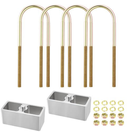 Universal Leaf Spring Lowering Block Kit, 2.5 Inch, 2-1/2" Wide, 5" Long, Zinc-Plated U-Bolts, Premium Steel Construction for Long-Lasting Finish