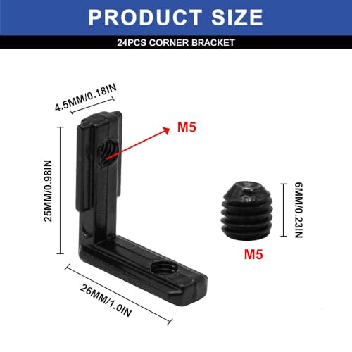 Image of 24pcs 2020 Extrusion Connector Bracket Joint Extruded Aluminum Hardware T-Slot Accessories V-Slot with Screws for 8020 Aluminum Profile 3D Printer Accessories Black