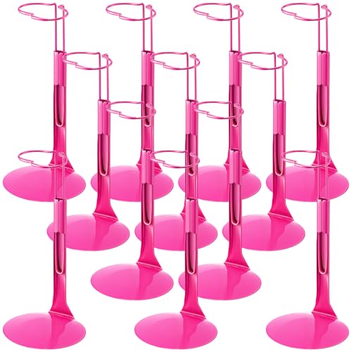 Image of Yaocom 12 Pcs Action Figure Stand Action Figure Display Holder with Expandable Waist Wire for 8 inch to 12 inch Model Bear Display Rack(Rose Red)
