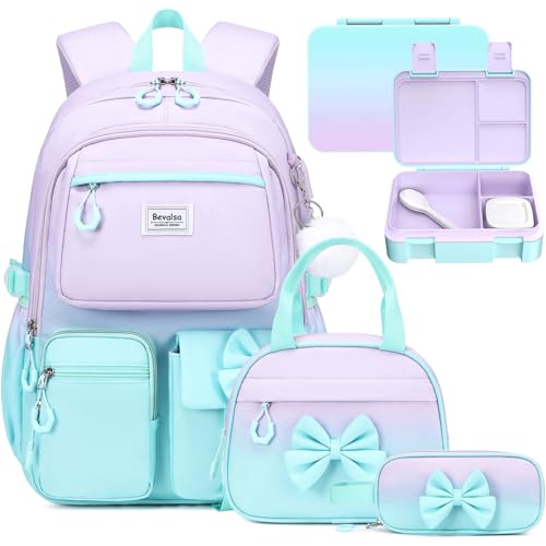 Bevalsa Backpack for Girls with Bento Lunch Box, Insulated Bag & Utensils