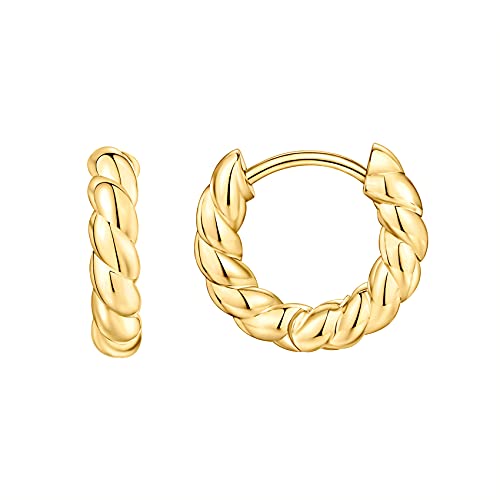 PAVOI 14K Gold Plated 925 Sterling Silver Post Twisted Huggie Earring | Women's Mini Hoop Earrings