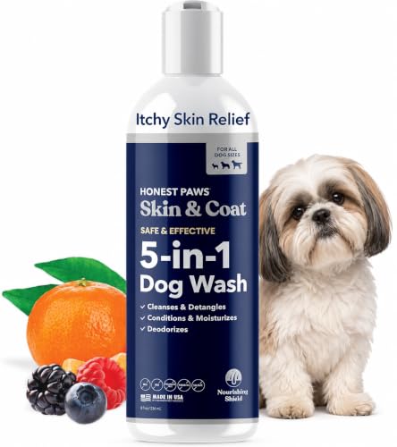 Honest Paws Dog Shampoo and Conditioner - Premium Dog Wash for Allergies and Dry Itchy Moisturizing for Sensitive Skin - Sulfate Free Plant Based All Natural - 8 Fl Oz