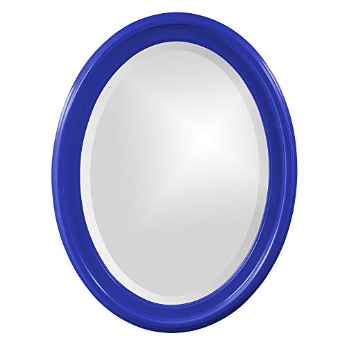 Image of Howard Elliott Collection George Oval Glossy Royal Blue Wall Mirror, Oval Bevelled Hanging Wood Framed Vanity Mirrors for Home Decor, Living Room, Bathroom, Bedroom, or Hallway, 25 x 33 Inch