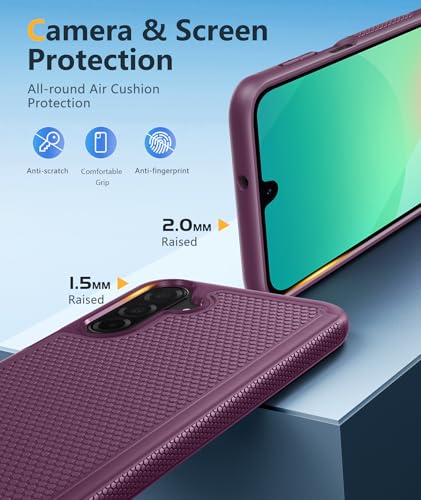 Image of FNTCASE for Samsung Galaxy A26-5G Case: Dual Layer Protective Heavy Duty Cell Phone Cover Shockproof Rugged with Non Slip Textured Back - Military Protection Bumper Tough - 6.7 inch (Burgundy Purple)