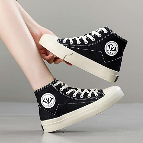 Yyspr Women’s Fashion High Top Canvas Sneakers Lace Up Casual Classic Comfort Walking Shoes Black 8.5 Us #TOP4