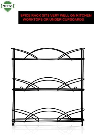 ADEPTNA Heavy duty Free Standing 3 Tier Spice and Herb Rack - Universal Size Fits Most Brands - Non Slip Rubber Feet