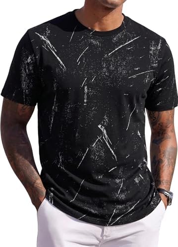 JEEGAL Herren T-Shirt Rundhals, 95% Baumwolle 5% Elasthan, Regular Fit Kurzarm Shirt mit Print, bequemes Männer Basic Shirt für Alltag Freizeit Sommer