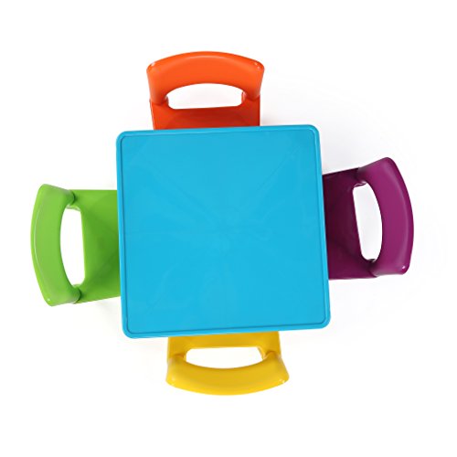 Humble Crew Kids Lightweight Plastic 4 Set, Square, Orange, Blue Table & Red/Green/Yellow/Purple Chairs, 1