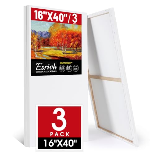 ESRICH Stretched Canvas for Painting 16x40 Inch 3Pack Large Canvas for Painting Triple Primed Acid-Free Cotton Blank Canvases for Oil Acrylic Watercolor & Gouache for Paint Parties Art Classes