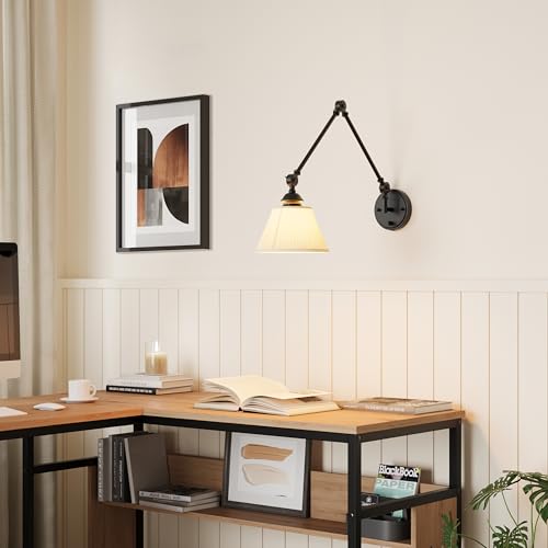 Image of Plug in Wall Sconce, Black Adjustable Swing Arm Wall Lamp, 1 Pack