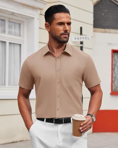 Image of Alimens & Gentle Men's Short Sleeve Dress Shirts Wrinkle Free Untucked Casual Button Down Shirt