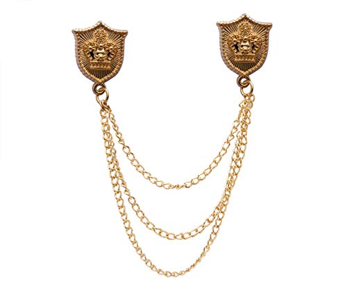 Broche de escudo dorado para bodas y eventos de etiqueta con cadena colgante