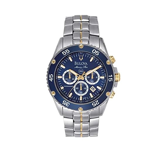 Relógio masculino Bulova Marine Star 98H37, azul/dourado/prateado
