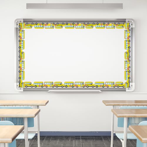 Image of Whaline 32.8 Ft School Bus Bulletin Board Borders Yellow Cartoon Bus Die-Cut Rolled Border Trim for Back to School Classroom Home Chalkboard Decoration