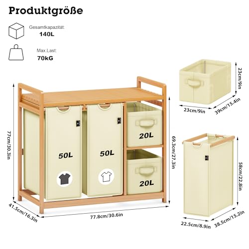 Meuble de rangement linge 140l avec structure noble en bambou - 4