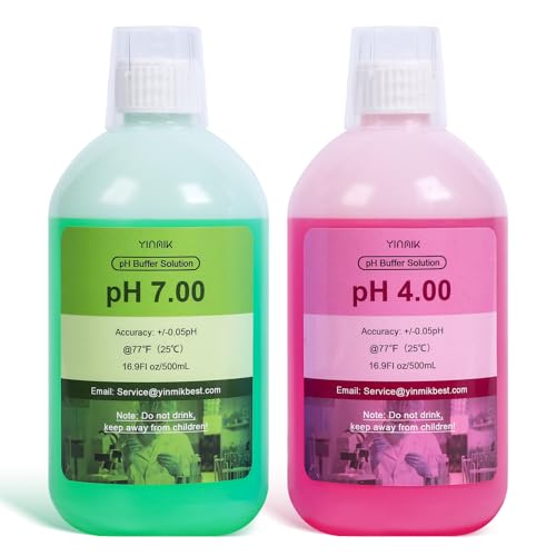Solución de Calibración de pH, Solución de Calibración de Tampón de pH 4,00 y 7,00, 500 ml Paquetes de Calibración de pH para Todos Los Medidor de pH, Kit de Solución Tampón de Calibración de pH
