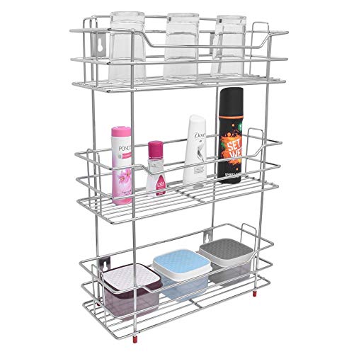 Image of Plantex Heavy Duty 3 Tier Kitchen Rack /Stainless Steel Rack for Kitchen Storage /Wall Mounted Rack /Multipurpose Storage Stand /Spice Stand (Chrome)