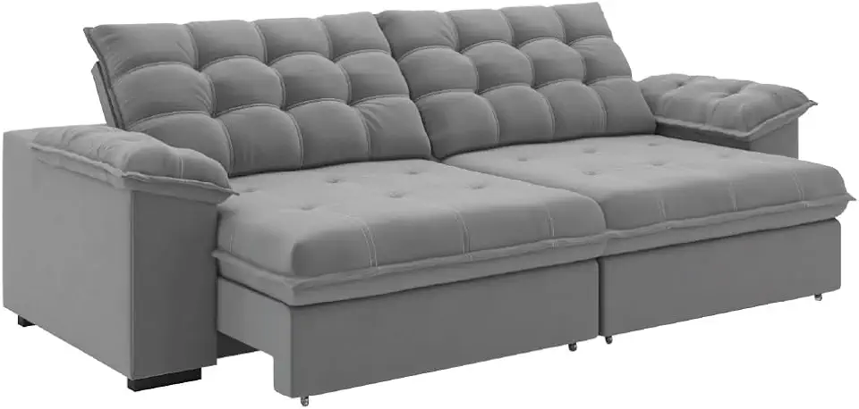 Sofá Retrátil e Reclinável Bipartido 2,90m 5 Lugares Palermo Slim Luizzi (Chumbo)