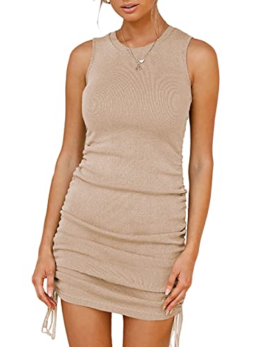 BTFBM Women Sleeveless Bodycon Ruched Short Dress...