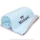 Personalized Minky Baby Blanket w/ Name, Icon | 2 Colors, 15 Icons, 7 Fonts | Double-Side Dotted Sil