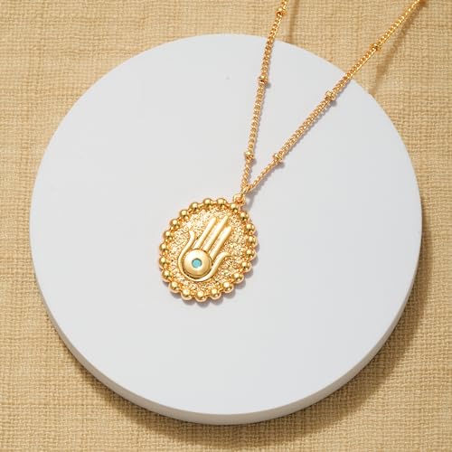 Image of Fettero Pendant Necklace Gold Choker Layered Coin Open Karma Circle Full New Crescent Moon 14K Gold Plated Simple Dainty Necklaces for Women Jewelry Gift