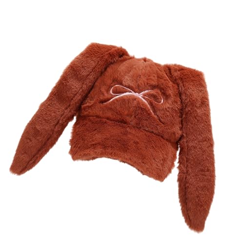 Thick Baseball Hat Embroidered Bowknot Sports Hat with Ear Hat 2000s Cosplay Hat Rabbits Baseball Caps 2000s Light Brown