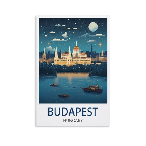 HXHNFERR Poster vintage de voyage de Budapest Hongrie - 20 x 30 cm - Affiches murales et images d'art - Peintures pour décoration de chambre à coucher
