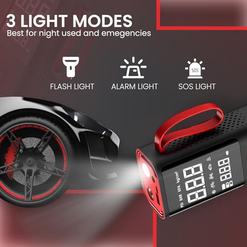 Image of Airbank CR01 Portable Tyre Inflator 150 PSI, 6000mAh Cordless & Corded Air Pump with Digital Display, LED Light - (Black & Red)