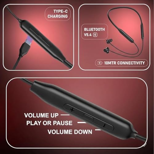 Image of Z2 Bluetooth Neckband Headphones, Black, 52 Hours Playtime, Wireless, Built-in Mic, Voice Assistant Bluetooth Headphone (Black)