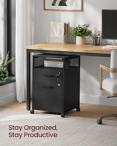 Image of VASAGLE 2 Drawer File Cabinet with Lock, Rolling Printer Stand