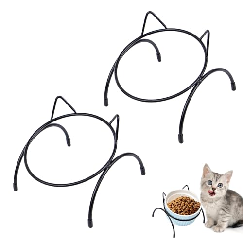 mongtsamz Comedero Gato Elevado Soporte, Comedero Gatos Inclinado 15° Bebederos Soporte de Metal Antideslizante Comederos Elevados para Gatos y Perros Pequeño, 2 Pieza, Negro