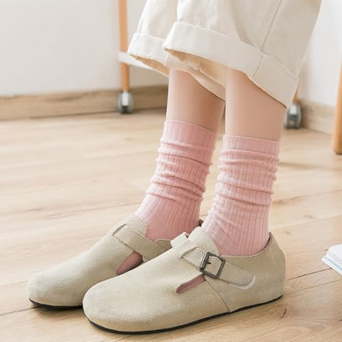 Image of Women Crew Dress Socks Cotton Solid Color Slouch Sock for Dressy Shoes 5 Pack