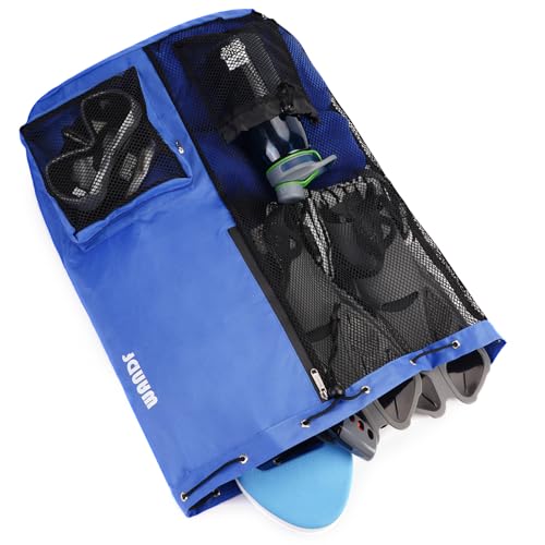 image for WANDF Swim Bag Mesh Drawstring Backpack with Wet Pocket Beach Backpack