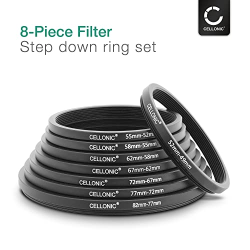 CELLONIC 8-Piece Step Down Ring Set Lens Filter Stepping Down Adapter Ring Mount Adapter Kit 52-49mm, 55-52mm, 58-55mm - Image 2