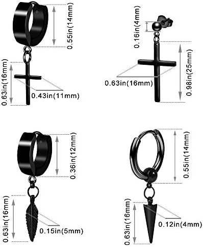 ONESING 12-17 Pairs Earrings for Men Black Stud Earrings Mens Earrings Black Hoop Earrings Stainless Steel Cross Earrings Set Jewelry Piercings for Men Women