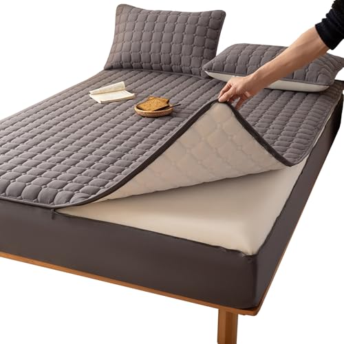 Matratzenbezug mit Reißverschluss 130/140/160/170x190/200 Matratzenschoner Weiche Encasing Matratzenüberzug Topper Gesteppt Matratzenauflage Waschbarer Bettlaken Spannbetttuch(200X220+20cm,Ga)