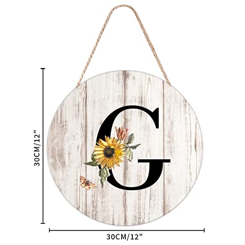 Sunflower Black Monogram Alphabet Initial Letter G Decorative Wood Signs Round Farmhouse Hanging Wooden Sign For Living Room Bedroom Club Coffee Home Decor Wall Art Shabby Chic Wood Plaque 12X12 #TOP5