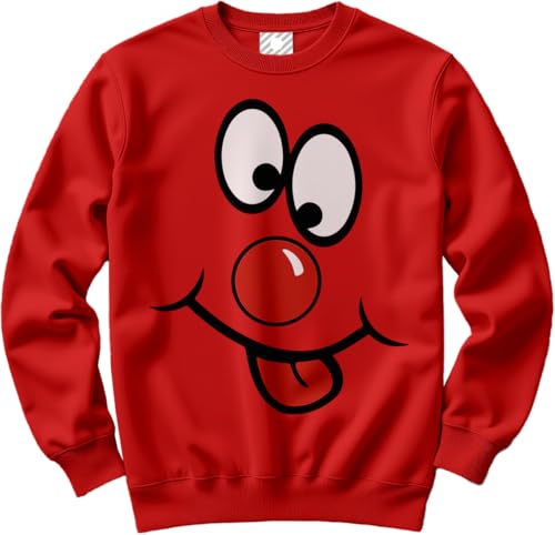 HotScamp Fun Red Nose Sweatshirt - Funny Face Tongue Out 2026 Charity Event Adults and Youth Unisex Jumper - School Event Day Top Friday Wear Sweater M Red