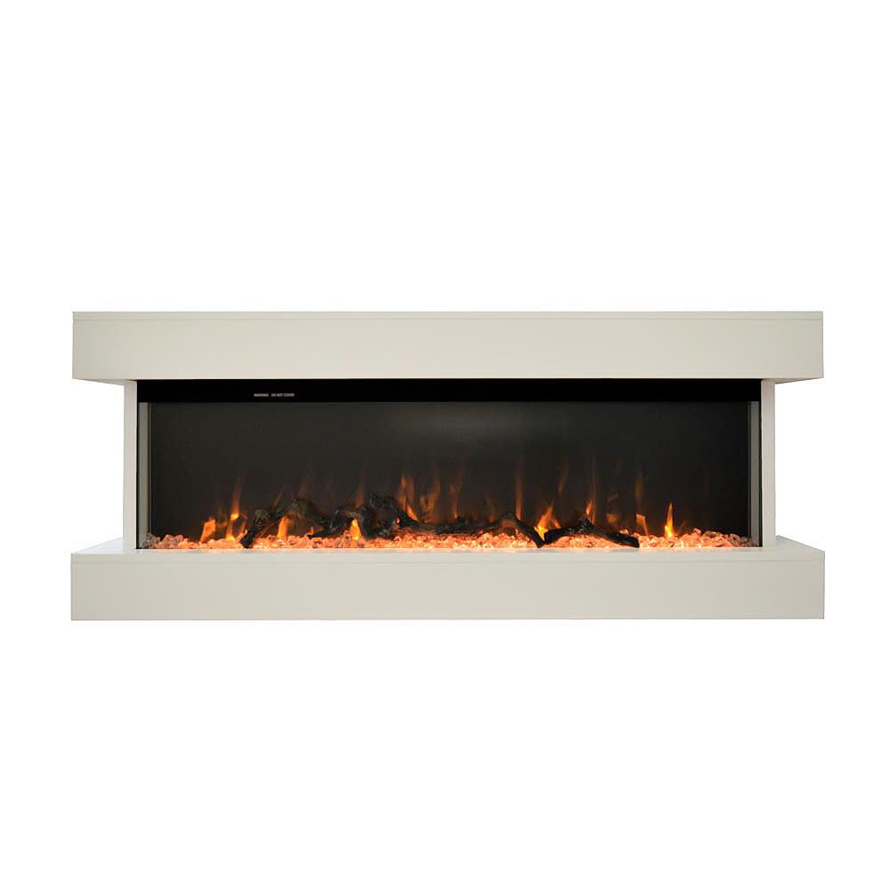 Camino elettrico ALARO | Caminetto a parete da incasso | Stufa ventilata da 750W/1500W a basso consumo, con telecomando, timer, decorazione di tronchi e cristalli (Bianco, 110cm)