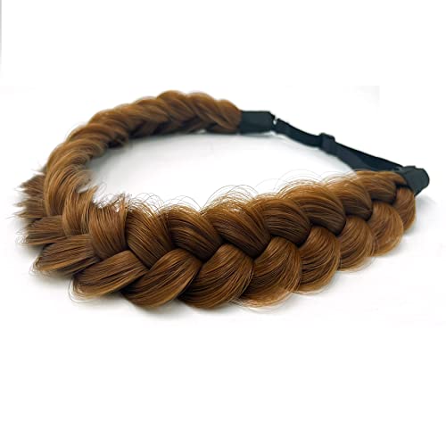 TOECWEGR Extensions Headband Hair Band Braided Classic Chunky Wide Plaited Wedding Fluffy Braids Wig Women Girl Beauty Accessory (A30BY) - Image 4