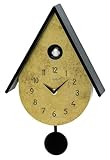 AMS Moderno orologio a cucù – Orologio a pendolo al quarzo effetto rovere Sonoma – Orologio da parete di design con chiamata a cucù & pendolo nero – Orologio contemporaneo della Foresta Nera per la