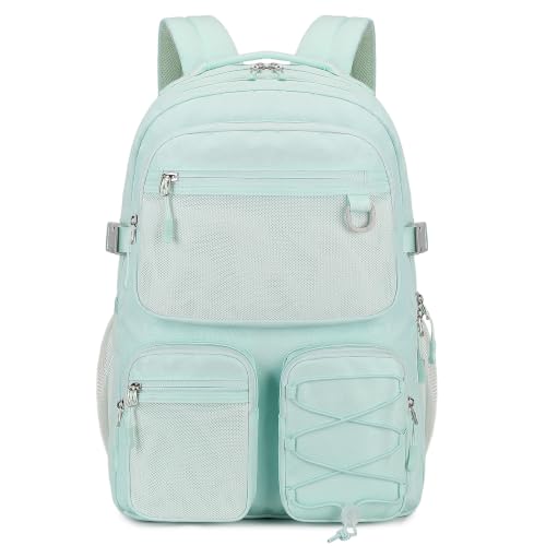Image of Lohol Multi-Pocket Backpack for School College Travel, Heavy Duty Big Bookbag with 15.6 inch Laptop Compartment, Light Green