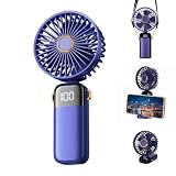 Handventilator, tragbar und faltbar, 12000 U/min, Turbinen-Halsventilator mit Digitalanzeige, USB-wiederaufladbarer 5-Gang-persönlicher Ventilator, Telefonständer & Typ-C-Aufladung für Reisen, Büro