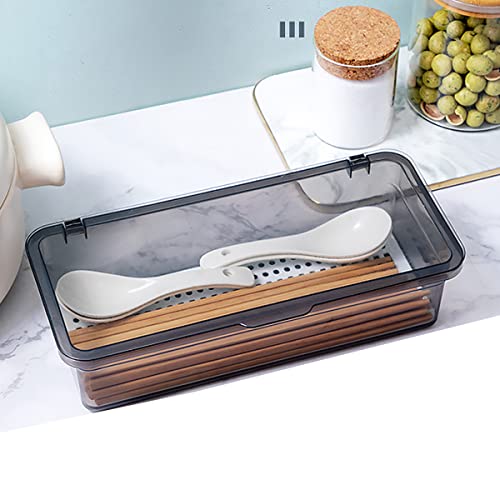 AIYoo Flatware Tray Kitchen Drawer Organizer With Lid And Drainer - Plastic Kitchen Cutlery Tray and Utensil Storage Container with Cover 12.5 Inch - Dinnerware Holder Coffee - Thumbnail 4