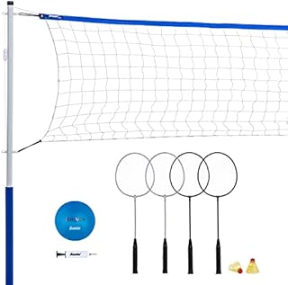 Franklin Sports Volleyball + Badminton Sets - Beach + Backyard Combo Outdoor Game Set - Volleyball, Pump, Badminton Rackets, Birdies, Net + Poles Included - Complete Outdoor Lawn Games Sets