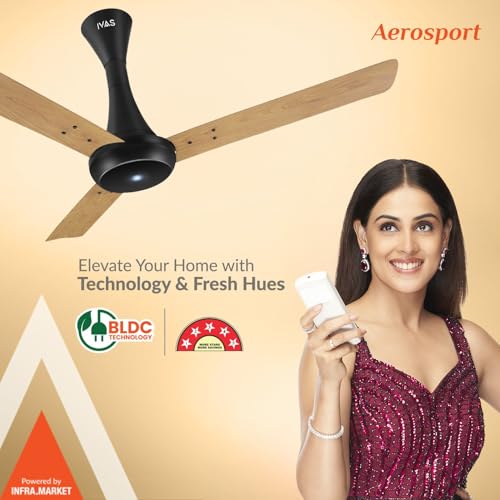 Image of IVAS 1200 mm Aero Sport Electric Ceiling Fan With Remote Control, High Speed Fan For Living Room, Bedroom And Office (Golden Oak)
