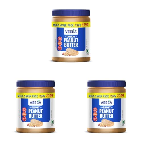 Image of VEEBA Crunchy Peanut Butter| High Protein|Naturally Gluten Free|Vegan|Trans Fat Free|No Added Preservatives|No Added Colour&Flavour|Non Gmo|900G (Pack of 3)